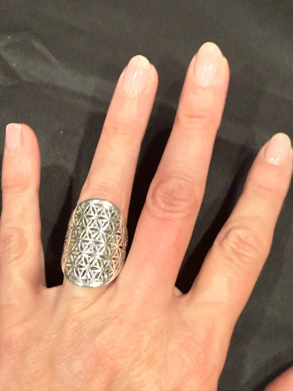 Sterling Silver Flower of Life Statement Ring Sacred Geometry Size 8